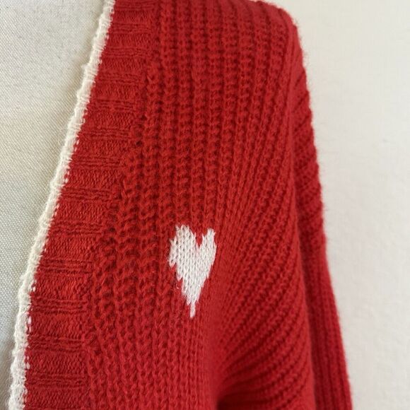 Old Navy Womens Chunky Knit Cardigan Size Medium Red Valentines Chiefs Sweater - Picture 4 of 7